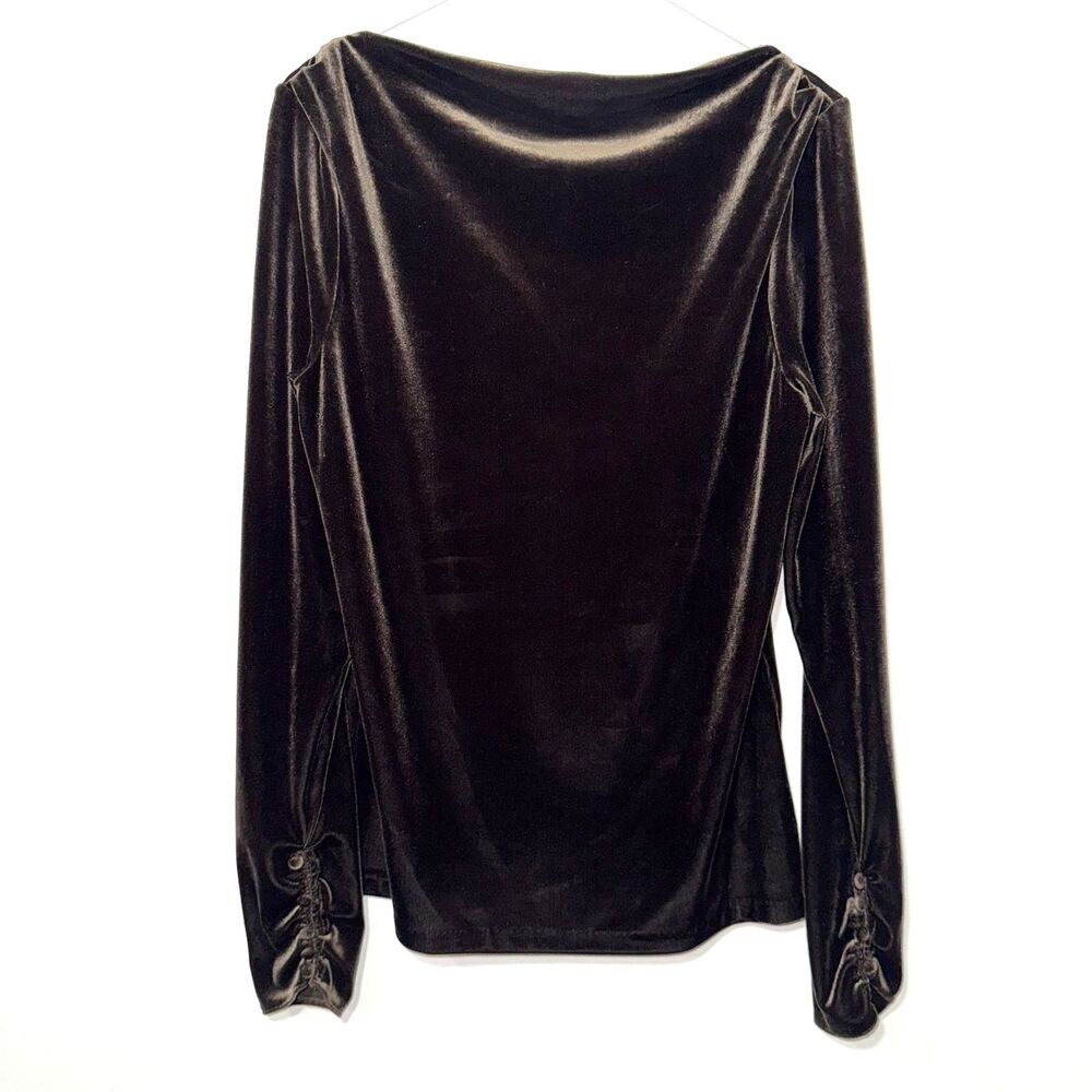 Lauren Ralph Lauren Velvet Boat Neck Blouse - Brown L